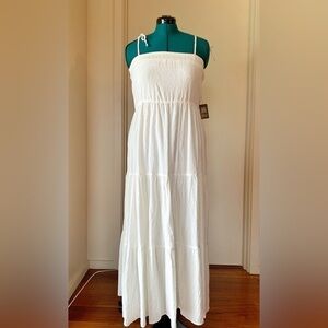 Express Women’s White Cottagecore Tie Shoulder Maxi Dress Small Peasant Romantic